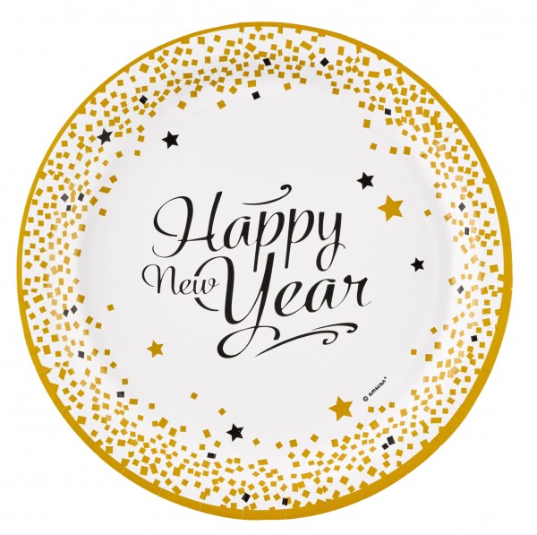 8 Golden New Year Pappteller 23cm