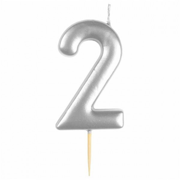 Tortenkerze Zahl 2 silber metallic