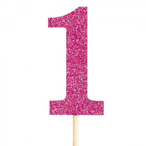 Zahl 1 Tortenkerze Sparkling pink 36cm