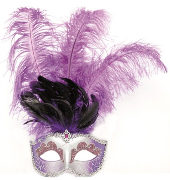 Silber-Violette Venezianische Augenmaske Mit Federn