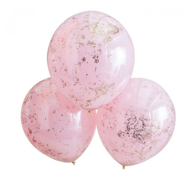 3 Golden Pink Konfettiballons 45cm