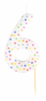 Zahl 6 bunte Punkte Tortenkerze 6cm