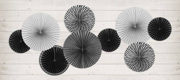 5 Black & White Party Papierrosetten 2