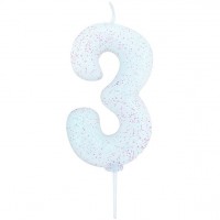 Zahl 3 Tortenkerze Glitzer babyblau 7cm