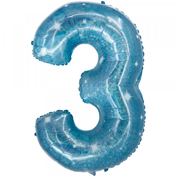 Holografische Zahl 3 aqua 1,01m