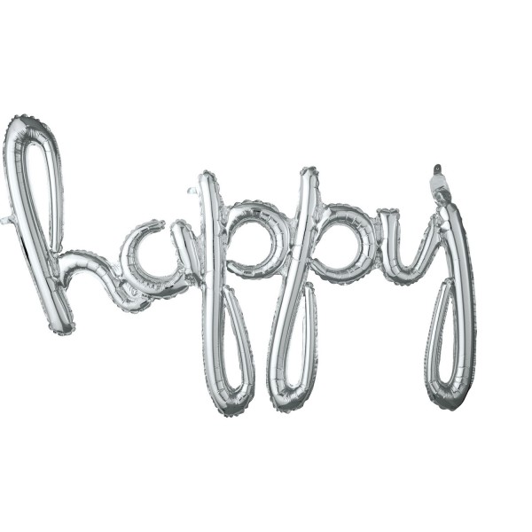 Silberner Happy Schriftzug 99 x 68cm