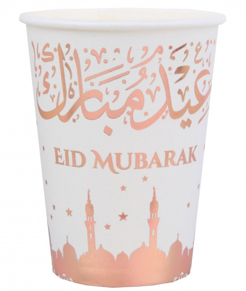 10 Eid Mubarak Pappbecher roségold 270ml