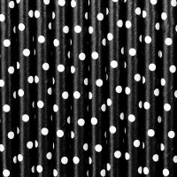 10 Gepunktete Papier Strohhalme schwarz 19,5cm