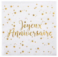 20 Joyeux Anniversaire Servietten weiß-gold 25cm