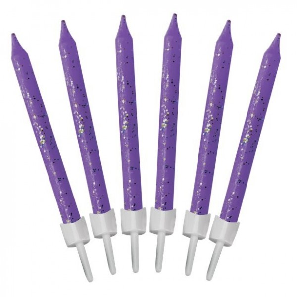 12 Sparkling lila Tortenkerzen 6cm