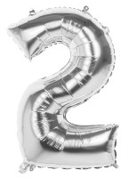 Folienballon Zahl 2 silber metallic 86cm