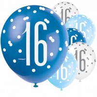 6 Blue Dots 16th Birthday Luftballons 30cm