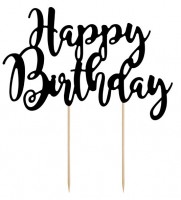 Schwarze Happy Birthday Tortendeko 22,5cm