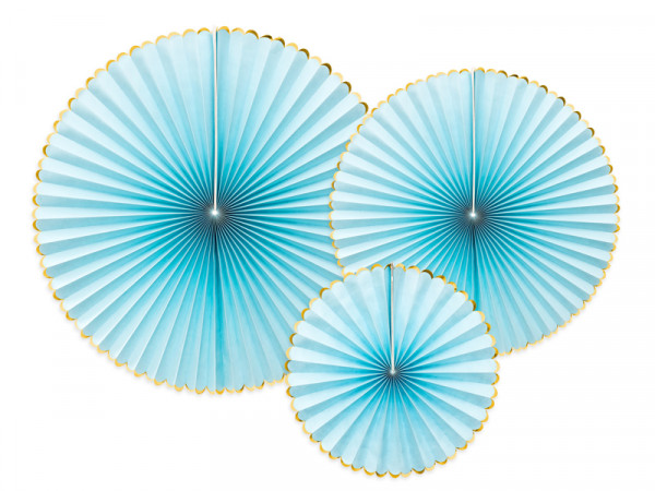 3 Candy Party Papierrosetten pastellblau