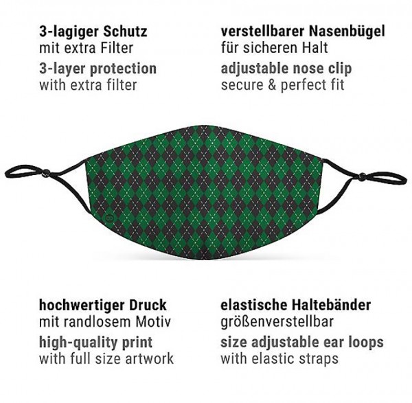 Mund Nasen Maske Zauberschule grün für Erwachsene 3