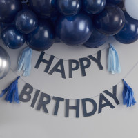 Blaue Happy Birthday Quasten Girlande