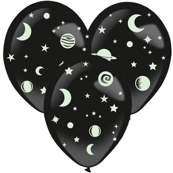 3 Fluoreszierende Weltall Ballons 35,5cm