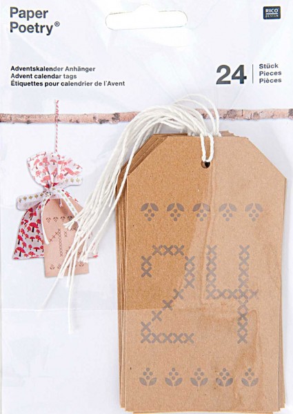 24 Adventskalender Zahlen Anhänger natur