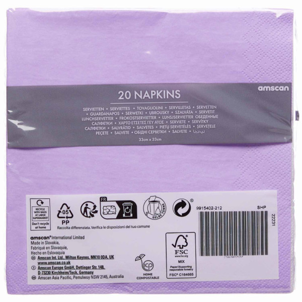 20 Lila Lavendel Eco Servietten 33cm 3