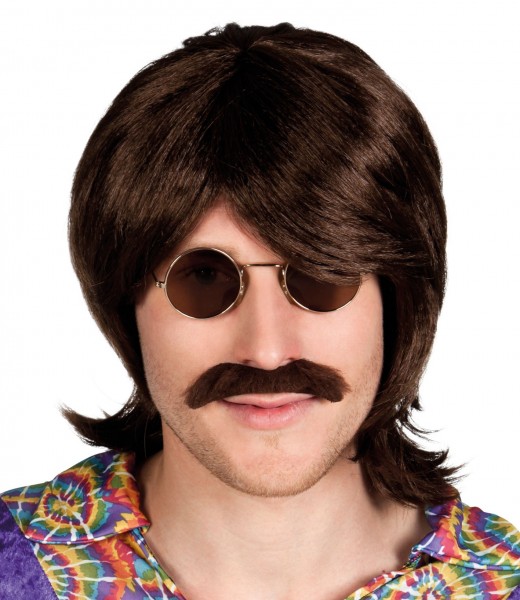 Braune Terry Hippie Perücke Mit Schnurrbart