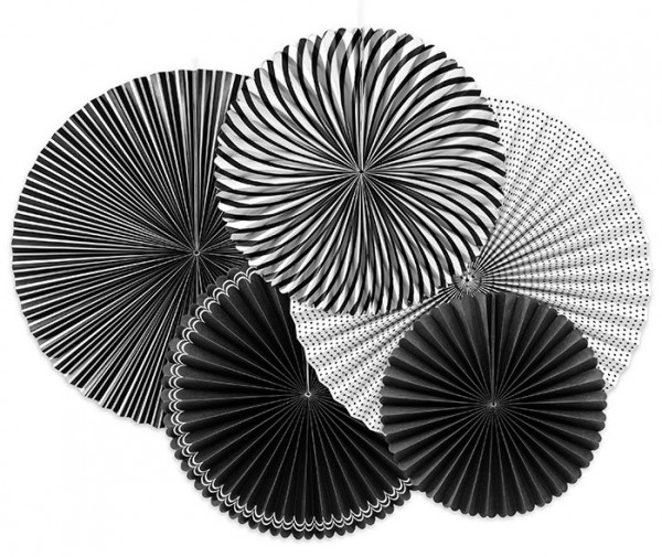 5 Black & White Party Papierrosetten