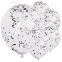6 Konfetti Ballons silber 30cm