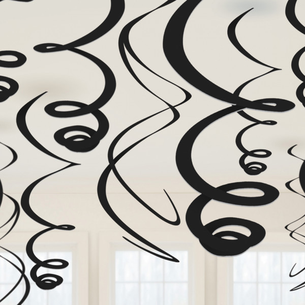 12 elegante Deko-Spiralen schwarz 55cm