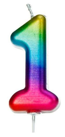 Rainbow Zahl 1 Tortenkerze 7cm