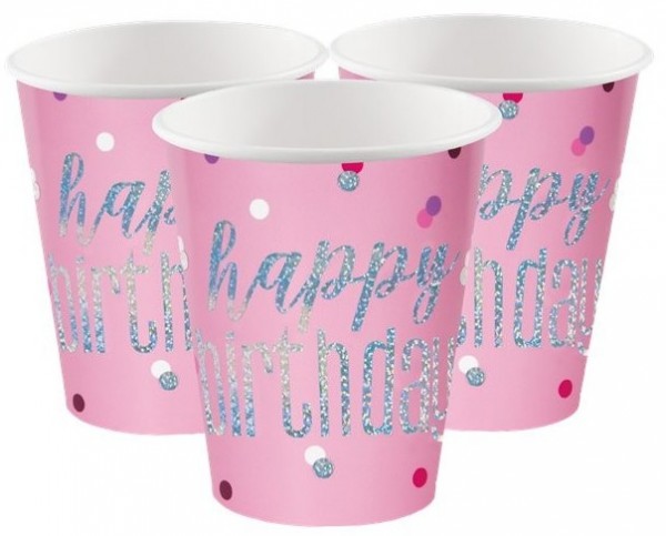 8 Pink Dots Birthday Pappbecher 266ml