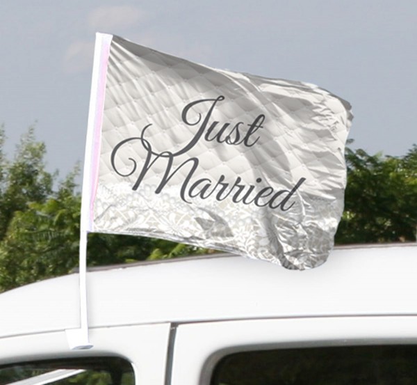 2 Autoflaggen Just Married creme