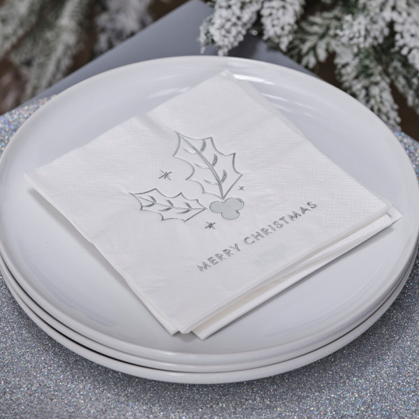 16 Silber Merry Christmas Servietten 2