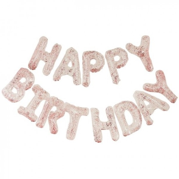 Rosy Birthday Konfettiballon Schriftzug