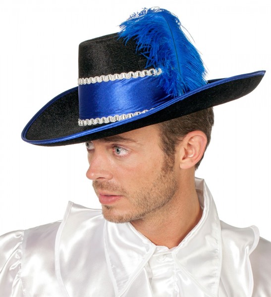 Musketierhut In Schwarz-Blau Mit Federschmuck