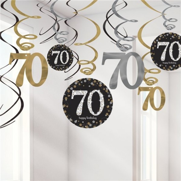 12 Golden 70th Birthday Spiralhänger 45cm