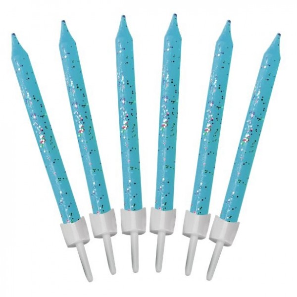 12 blaue Tortenkerzen Glitzer 6,5cm