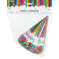 8 Rainbow Swirl Happy Birthday Partyhüte 15cm