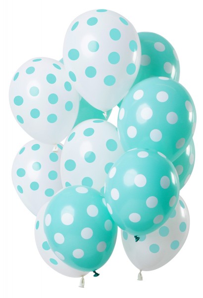 12 Latexballons Punkte minze weiß