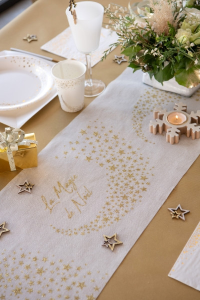 Weiße La magie de Noël Sternchen Tischläufer 98cm