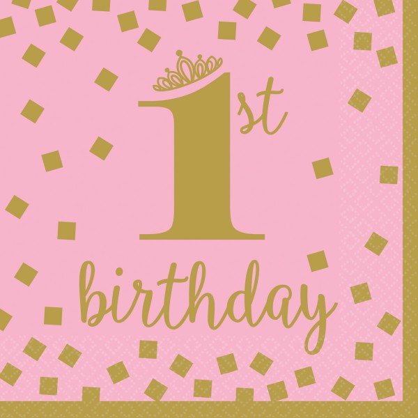 16 Pinkstar 1st Birthday Servietten 33cm