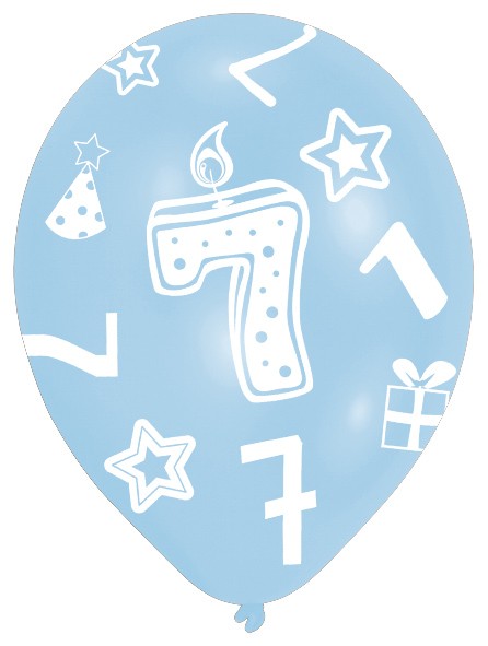 6 bunte Luftballons 7.Geburtstag 27,5 cm 7