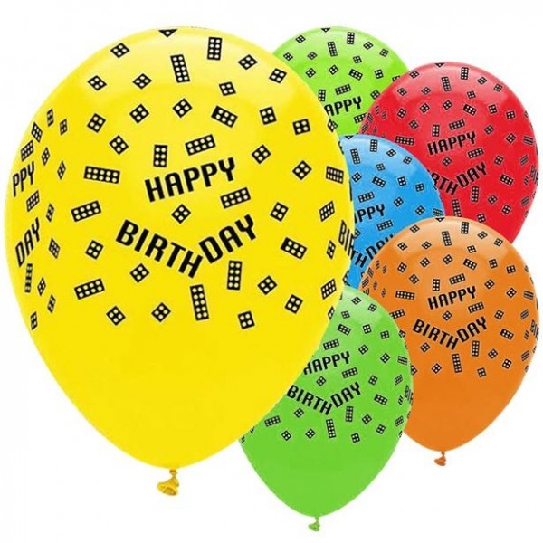 6 Bunte Bausteine Luftballons 30cm