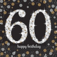 16 Golden 60th Birthday Servietten 33cm