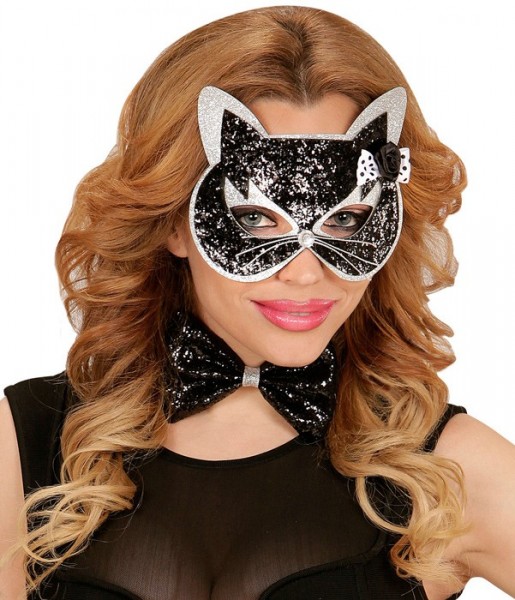Glitzernde Katzenmaske Mit Glitzer Fliege
