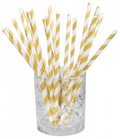 Vorschau: 20 Gold gestreifte Papierhalme 20cm