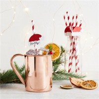 20 Papier-Trinkhalme mit Weihnachtsmützen