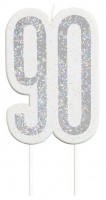 Glittering 90th Birthday Tortenkerze silber