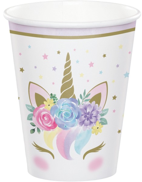 8 Princess Unicorn Pappbecher 256ml