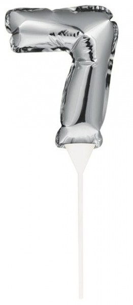 Silberne Zahl 7 Ballon Tortendeko 13cm