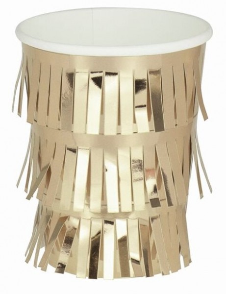 8 Goldene Fransen Pappbecher 266ml