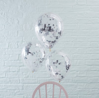 5 Silberne Mix & Match Konfettiballons 30cm